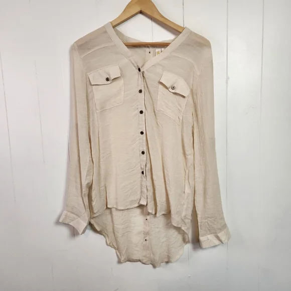 Adiva Sheer Lightweight Loose Long Sleeve Blouse Top Beige Size Small Boho - Picture 11 of 11